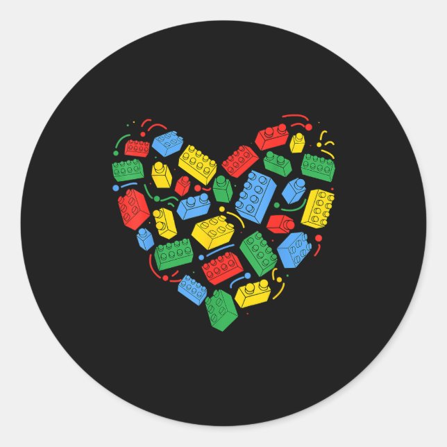 Sticker Rond Master Builder Block Brick Building Heart Valentin (Devant)