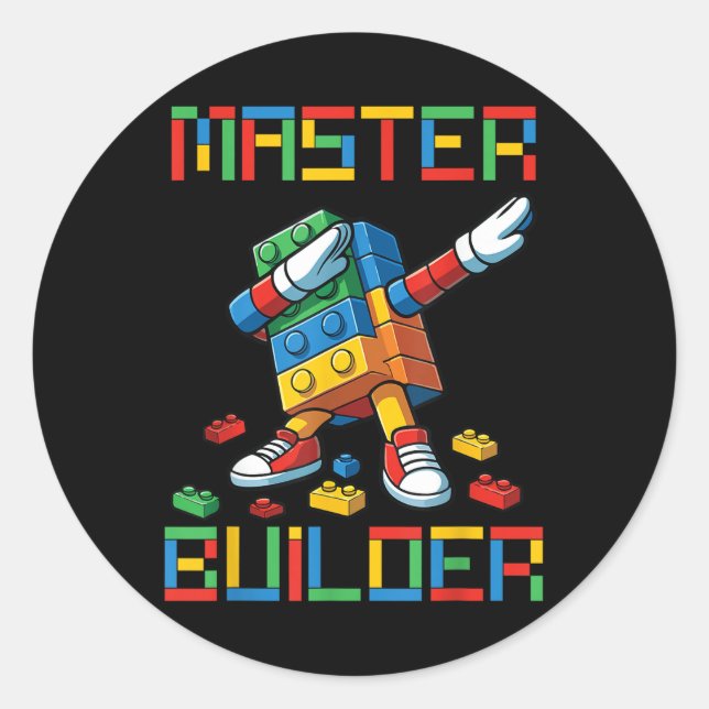 Sticker Rond Master Builder Tee Dabbing Blocks Bricks Building  (Devant)