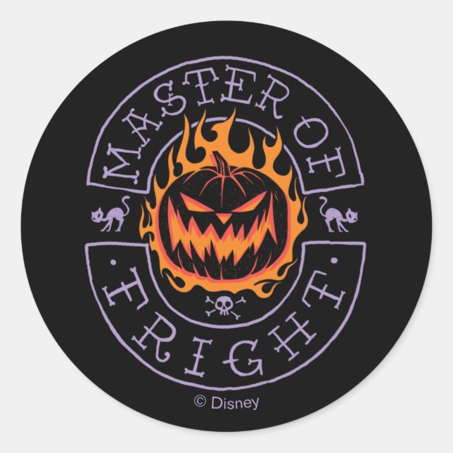 Sticker Rond Master of Fright - Tête Citrouille flamboyante (Devant)