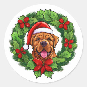 Sticker Rond Mastiff Christmas Wreath
