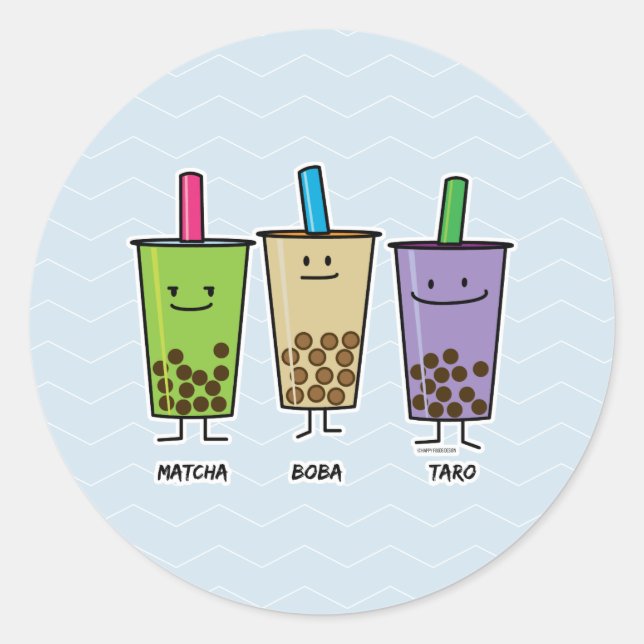 Sticker Rond Matcha boba thé lait de boisson verte Taro tapioca (Devant)