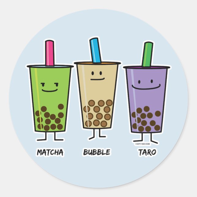 Sticker Rond Matcha boba thé lait de boisson verte Taro tapioca (Devant)