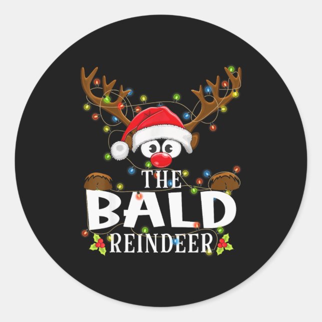 Sticker Rond Matching Christmas The Bald Reindeer Pajama  (Devant)