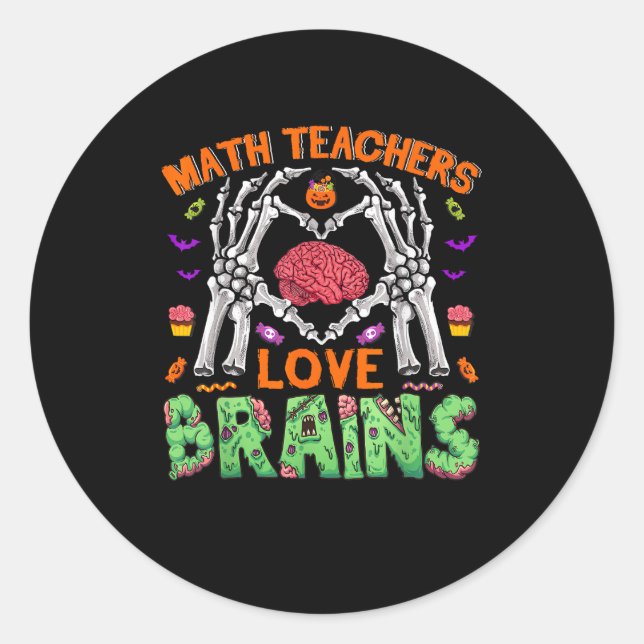 Sticker Rond Math Cerveau Coeur Squelette Main Zombie Halloween (Devant)