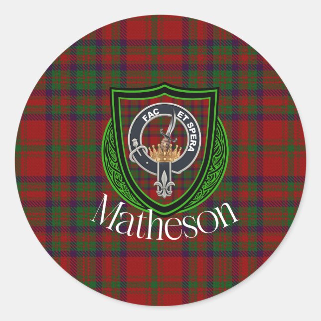 Sticker Rond Matheson Scottish Clan Tartan & Crest (Devant)