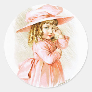 Sticker Rond Maud Humphrey : Fille de ressort sous la pluie