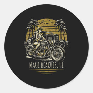 Sticker Rond Maui Beaches Hawaii Motorcycle Hotrod Vintage Desi
