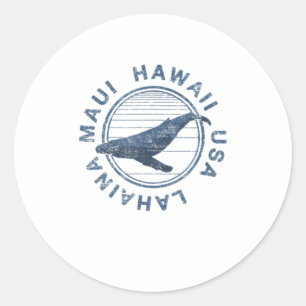 Sticker Rond Maui Hawaii Lahaina Vintage Whale Retro