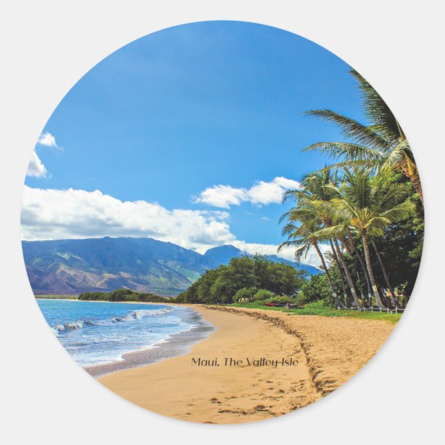 Sticker Rond Maui, L'île de la Vallée, Hawaii (Devant)