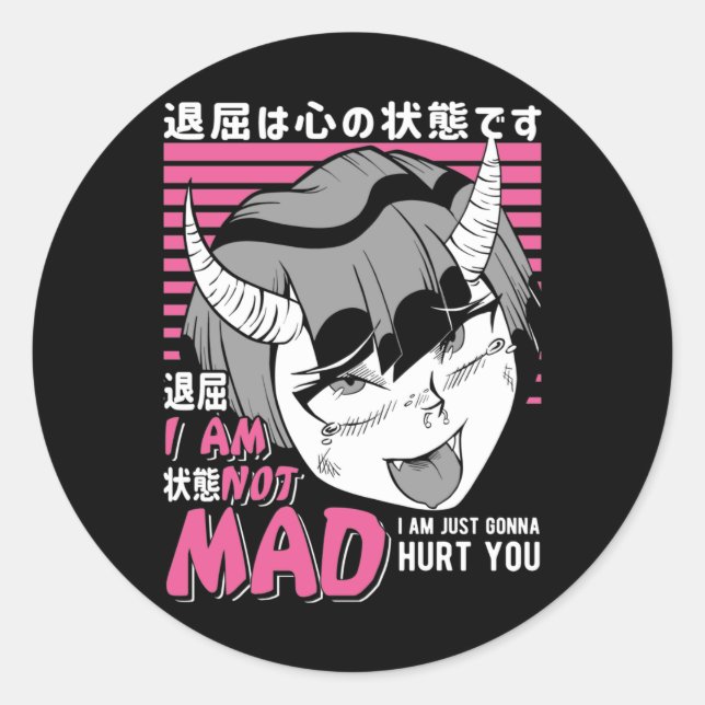 Sticker Rond Mauvais Anime Girl Otaku Angry Manga Devil (Devant)