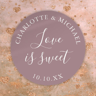 Sticker Rond Mauve Love Is Sweet Cadeau de Mariage 