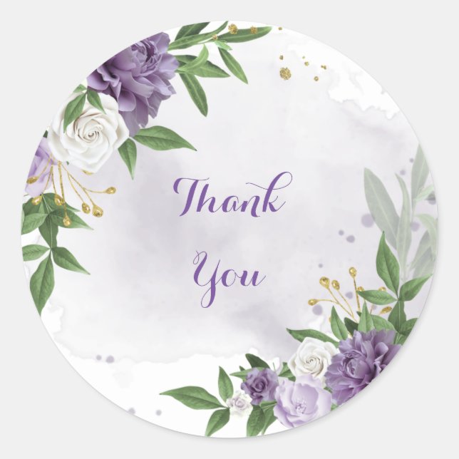 Sticker Rond mauve mauve blanc vert fleuri classique rond s (Devant)