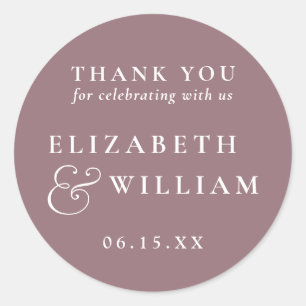 Sticker Rond Mauve minimaliste Monogramme Mariage Merci