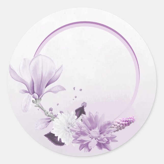 Sticker Rond mauve pourpre et fleurs blanches (Devant)