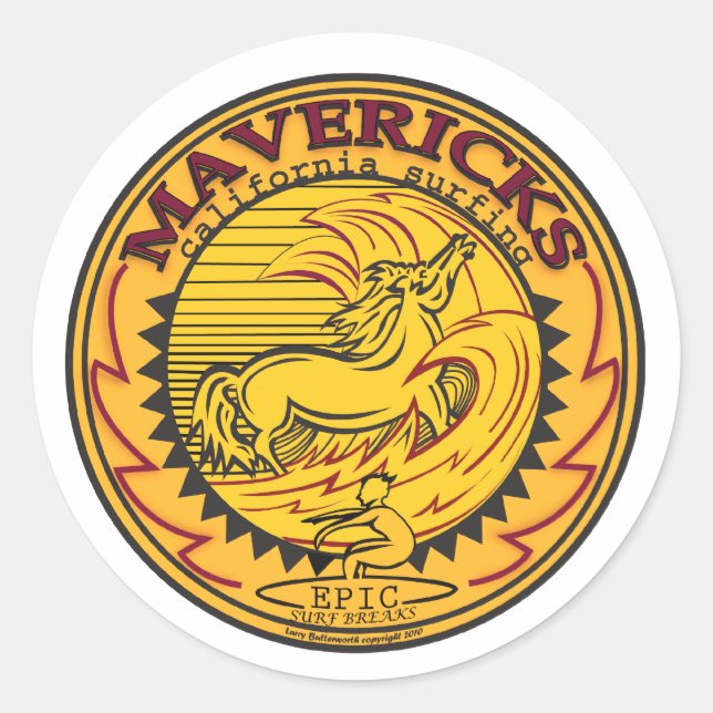 STICKER ROND MAVERICKS CALIFORNIA SURF (Devant)