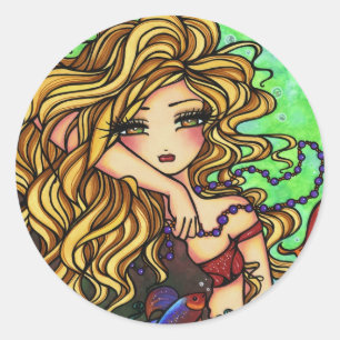 Sticker Rond "Maxine" Sirène Beta Poisson Imaginaire Fairy Art