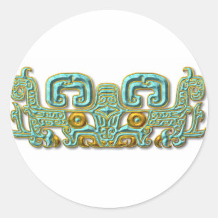 Sticker Rond Mayan Jaguar-turquoise et or