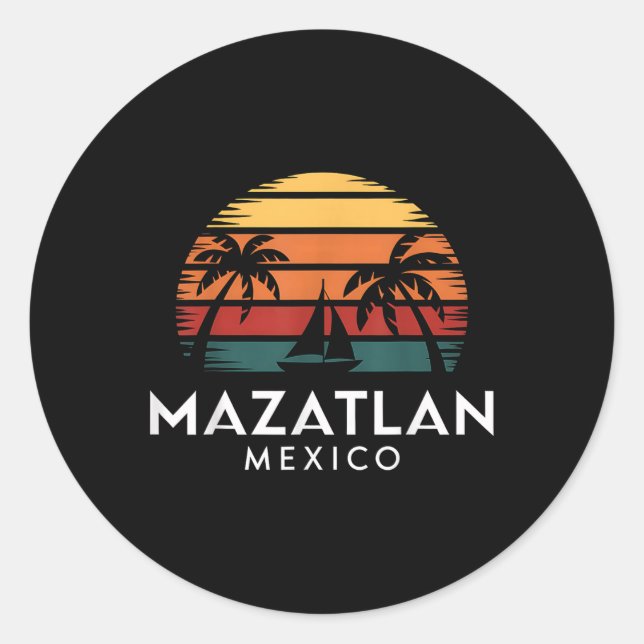 Sticker Rond Mazatlan Mexico Retro Sunset Sailboat Vacation Sou (Devant)