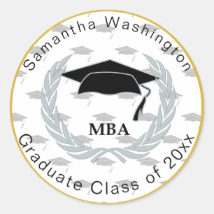 Sticker Rond MBA Masters Casquette diplômé Motif Gold Bordure