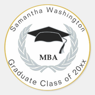 Sticker Rond MBA Masters Casquette diplômé Silver Wreath Gold B