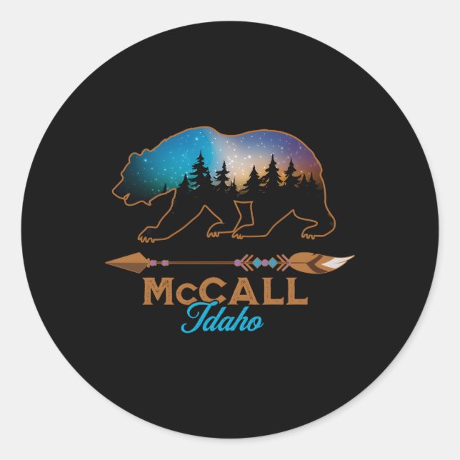 Sticker Rond Mccall Idaho Ours Starry Night Sky Forest Nouveaut (Devant)