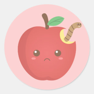 Sticker Rond Me mangeant intérieur - Apple rouge mignon avec l