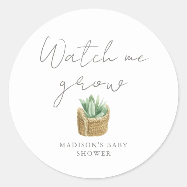 Sticker Rond Me regarder grandir Baby shower simple Succulent (Devant)