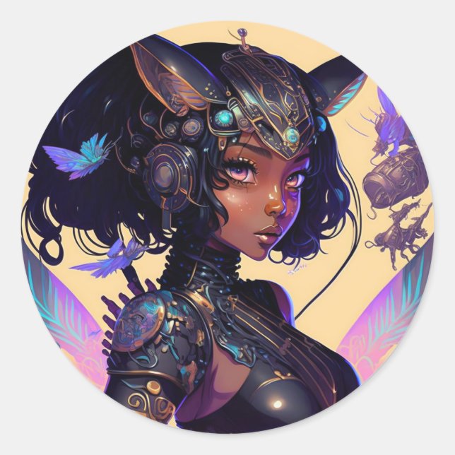 Sticker Rond Mecha Fox Girl (Devant)