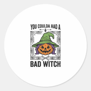 Sticker Rond Méchante Sorcière Drôle de Citrouille d'Halloween