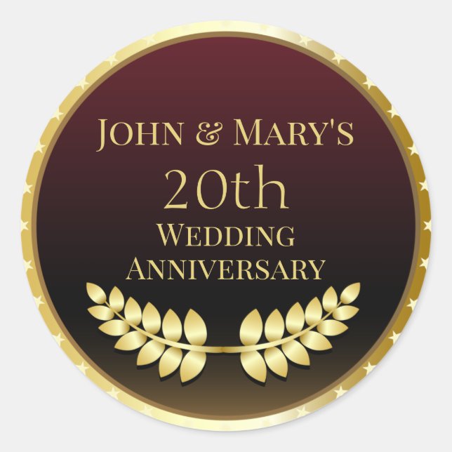 Sticker Rond Médaille d'or du vingtième anniversaire du Mariage (Devant)