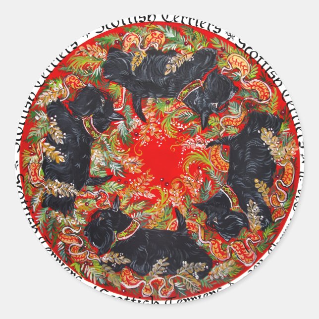 Sticker Rond Médaillon Celtic Scottish Terrier (Devant)