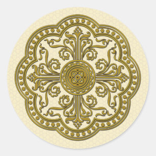 Sticker Rond Médaillon de style baroque en or antique