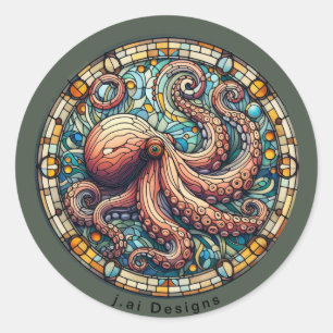 Sticker Rond Médaillon d'Octopus