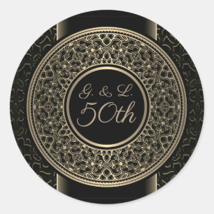 Sticker Rond Médaillon d'or du 50e anniversaire Monogrammé