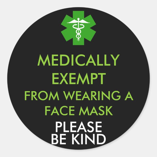 Sticker Rond Médecin Exempté Des Masques Visuels (Devant)