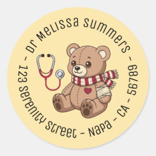 Sticker Rond Médecin Nounours Rond Texte Jaune