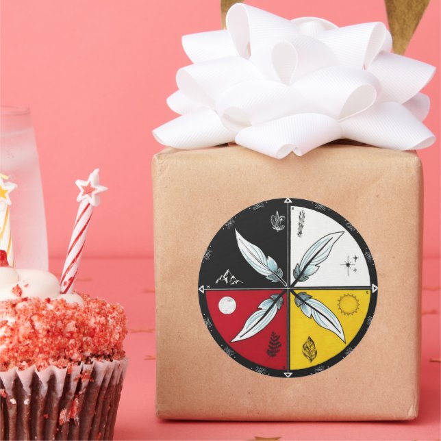 Sticker Rond Médecine Roue Mandala ronde autochtone (Fête)