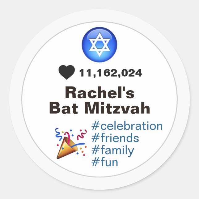 Sticker Rond Médias sociaux Bat mitzvah Emoji ou Bar Mitzvah (Devant)