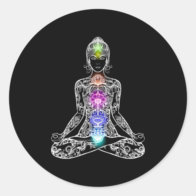 Sticker Rond Méditation de Yoga Asana Bouddhisme Chakra Gi spir (Devant)