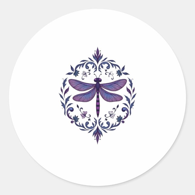Sticker Rond Meditation Fractal Geometry Spiritual Yoga Dragonf (Devant)
