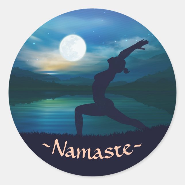 Sticker Rond Méditation Yoga clair de lune Crescent lune Saluta (Devant)
