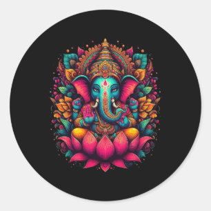 Sticker Rond Méditation Yoga Ganesh Dieu Hindou Namaste T-shirt