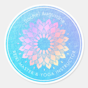 Sticker Rond Méditation Yoga Instructeur Rose Gold Foil Mandala