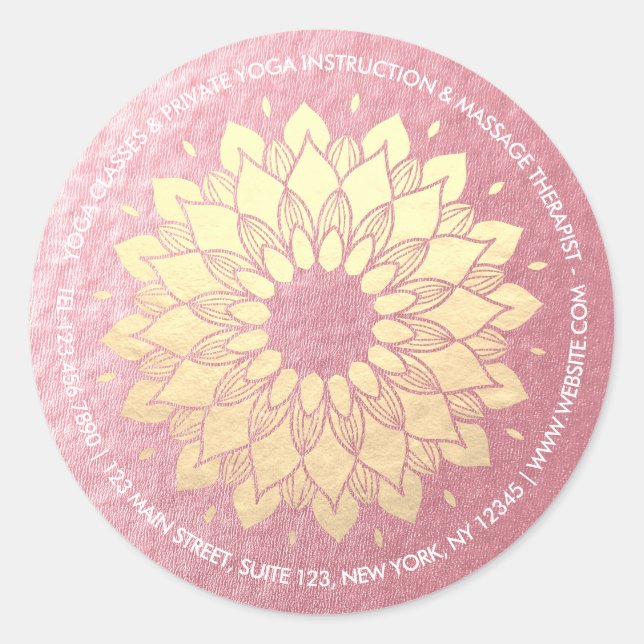Sticker Rond Méditation Yoga Instructeur Rose Gold Mandala Lotu (Devant)