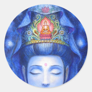 Sticker Rond Méditation Zen de minuit Kuan Yin