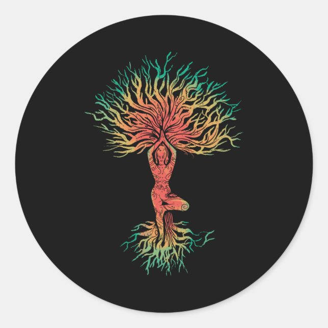 Sticker Rond Méditation Zen Yoga Life Tree Omm Cadeau (Devant)