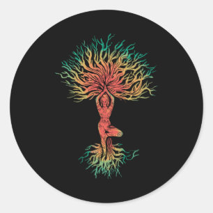 Sticker Rond Méditation Zen Yoga Life Tree Omm Cadeau