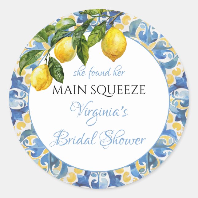 Sticker Rond Mediterranean Lemon Main Squeeze Fête de Mariage (Devant)