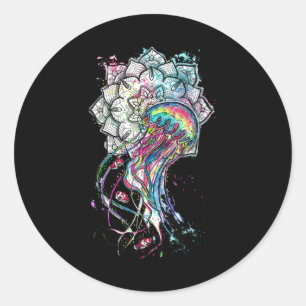 Sticker Rond Méduse à l'aquarelle Chakra Animal marin Yoga Bohè