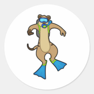 Sticker Rond Meerkat à la plongée avec lunettes de natation